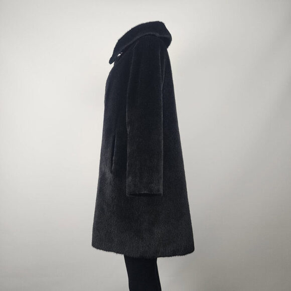 Vintage Union Label Black Faux Fur Pea Coat Size L - Picture 6 of 9